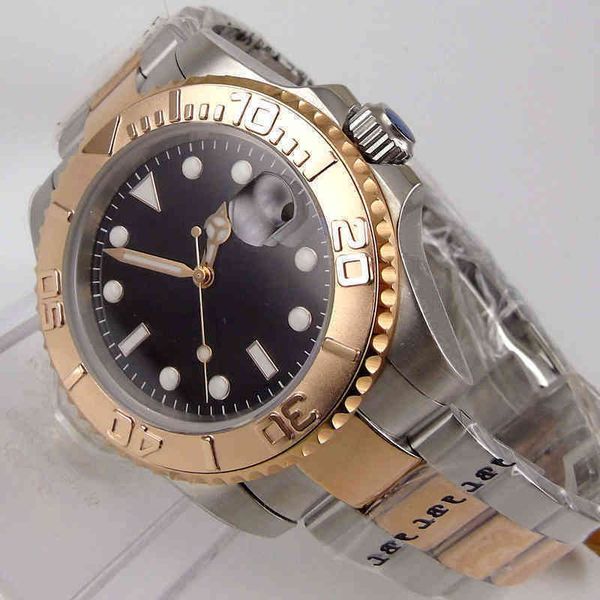 

luxurious movement watch yachtmaster mechanical watches gmt rose gold plated 40mm genuine miyota 8215 men's black dial sapphire glass 9, Slivery;brown