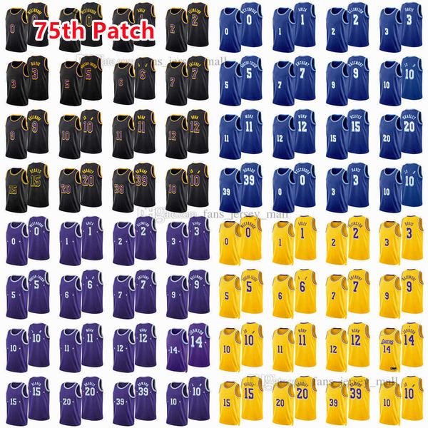 

printed 75th patch city basketball jerseys russell 0 westbrook #6 3 anthony talen davis 5 horton-tucker 12 kendrick 2 nunn ellington trevor, Black;red
