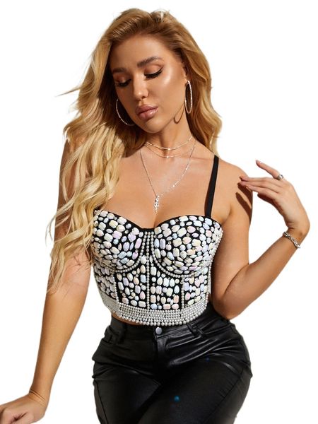 

apperloth a pearl & rhinestone beaded cami a3tl#, White