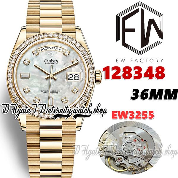 

ewf v3 ew128348 ew3255 automatic mens watch 36mm diamonds bezel mop diamonds dial gold 904l jubileesteel bracelet with same serial warranty, Slivery;brown