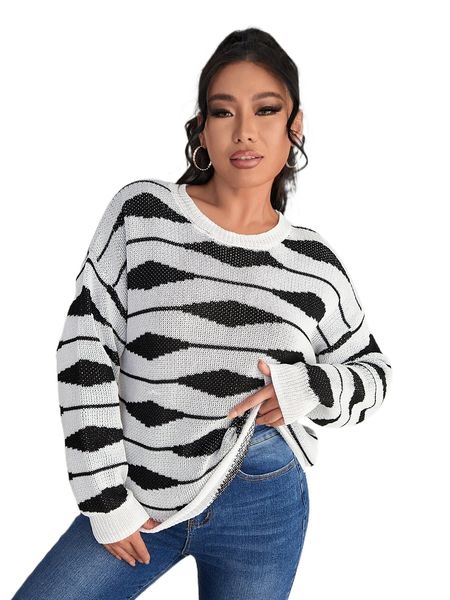 

argyle pattern drop shoulder sweater b2uz#, White;black