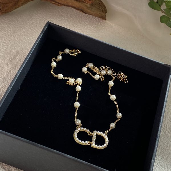 

u tang jewelry d family new gold cd letter pearl mosaic necklace simple temperament super fairy fashion necklace female, Silver