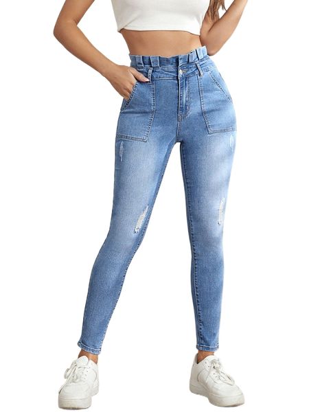 

high waisted ripped skinny jeans x2fj#, Blue