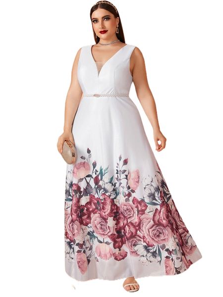 

plus floral print belted dress c4xx#, Black