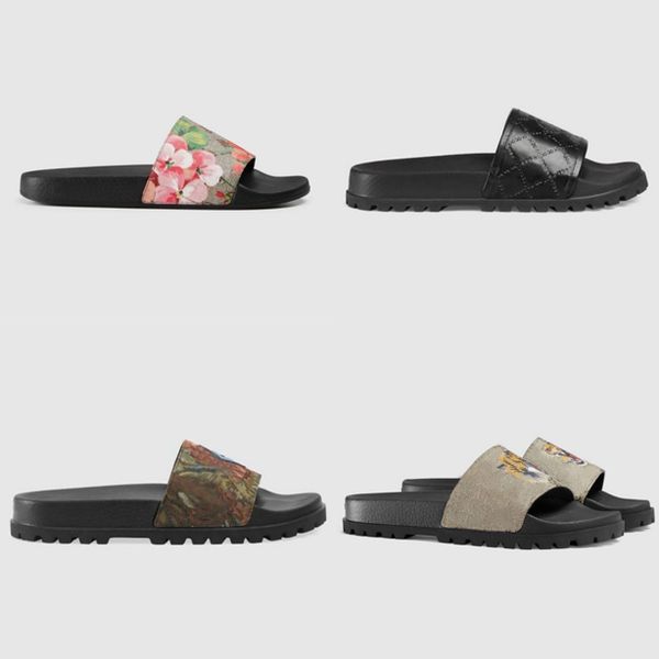 

new designers slippers for men women floral slides woman flats platform sandals rubber brocade gear bottoms flip flops striped beach causal, Black