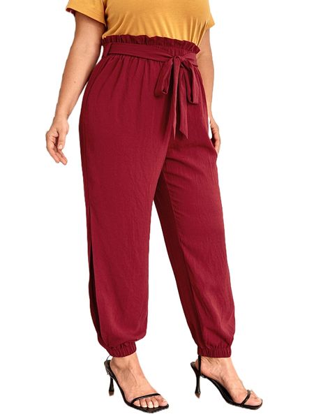 

plus paperbag waist belted pants w9mm#, Black