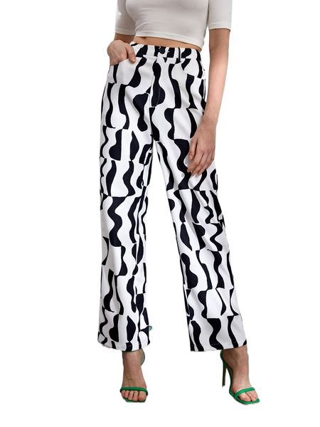

allover print slant pocket pants q9rm#, Black;white