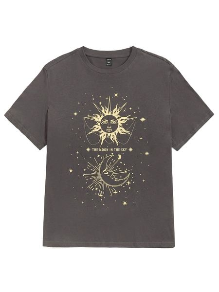 

extended sizes men sun & moon print tee j0ef#, White;black