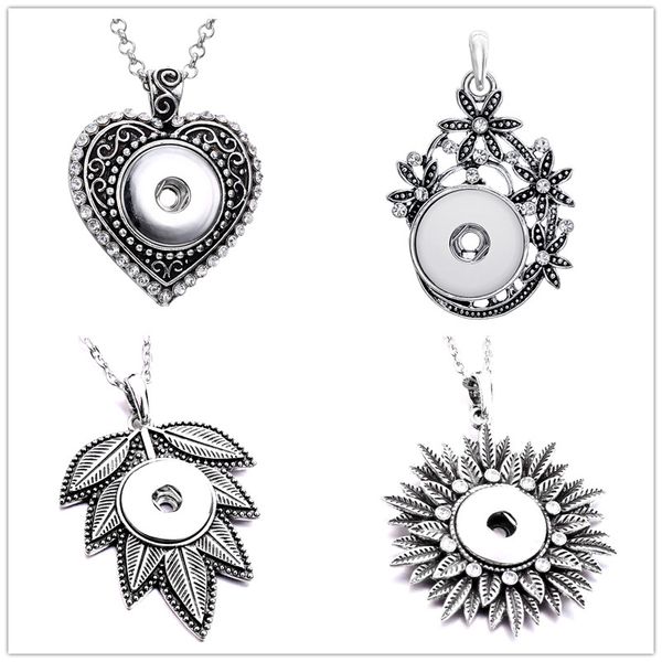 

retro heart leaf snap button necklace 18mm ginger snaps buttons crystal charms necklaces for women jewelry, Silver