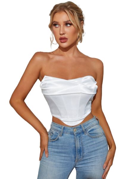 

parthea hanky hem boning satin corset tube k9tu#, White