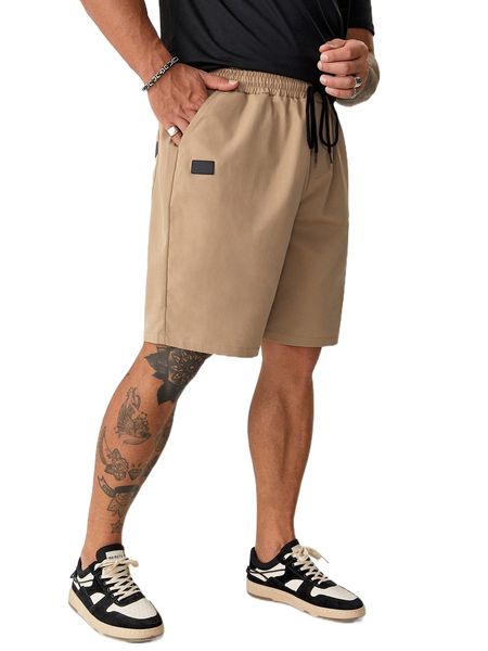

extended sizes men patched drawstring waist shorts a8cr#, White;black