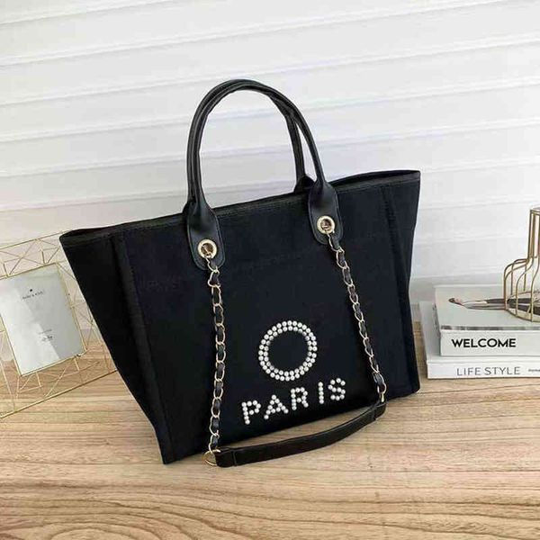 

luxury designers fashion beach bags brand ch women handbags pearl evening bag female canvas portable high-capacity classic trend big handbag, Black;red