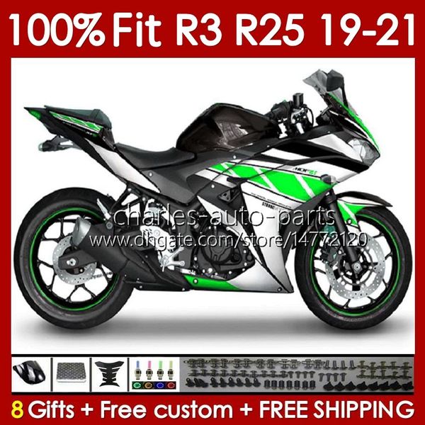 Carene OEM per YAMAHA YZF R 3 25 YZFR3 YZFR25 2019 2020 2021 Corpo 141No.83 100% Fit YZF-R3 YZF-R25 2019-2021 Telaio R3 R25 19 20 21 Stampo a iniezione Carrozzeria Kit verde argentato