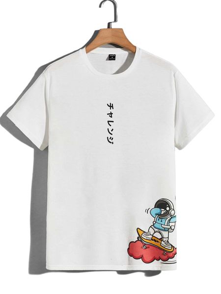 

men japanese letter crew neck tee p0b9#, White;black