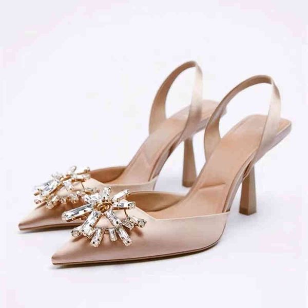 

high-heeled sandals with water diamond decoration in a straight line, with a new pointed single shoe and a new type of trip belt behind, Black