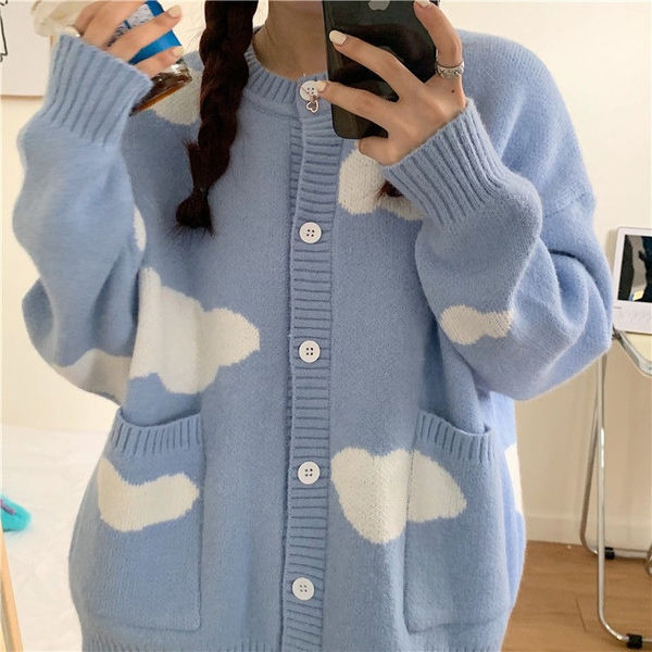 

sweaters women harajuku lovely chic preppy simple soft loose autumn winter teens knit casual fashion korean girls cardigan, White;black