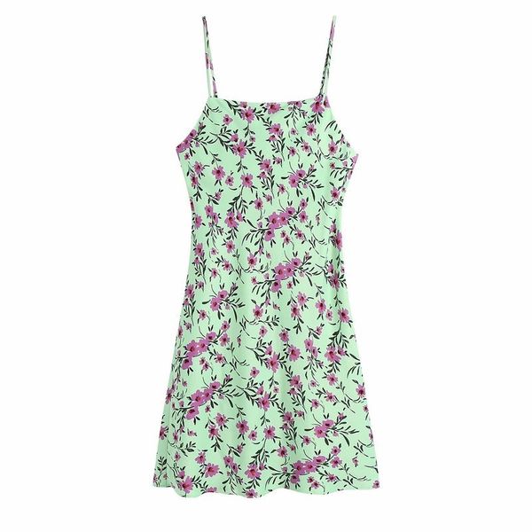 

summer women dress flower printed vintage elegant lady woman short camisole dress beach style 210420, Black;gray