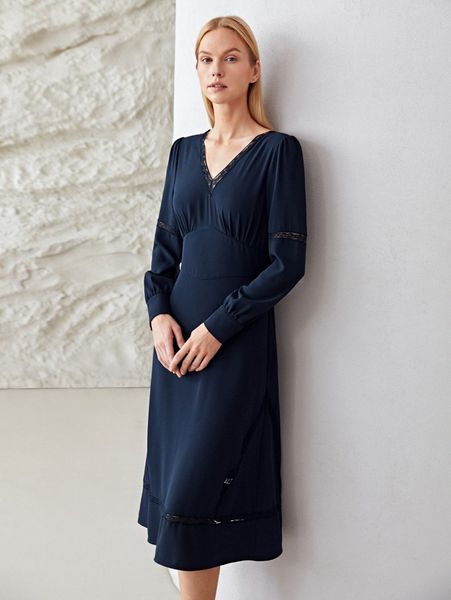 

motf premium lace insert dress without belt d0rg#, Black;gray