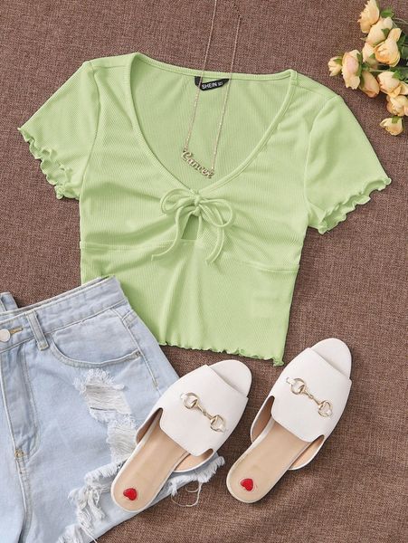 

lettuce trim tie front rib-knit peekaboo j4pz#, White