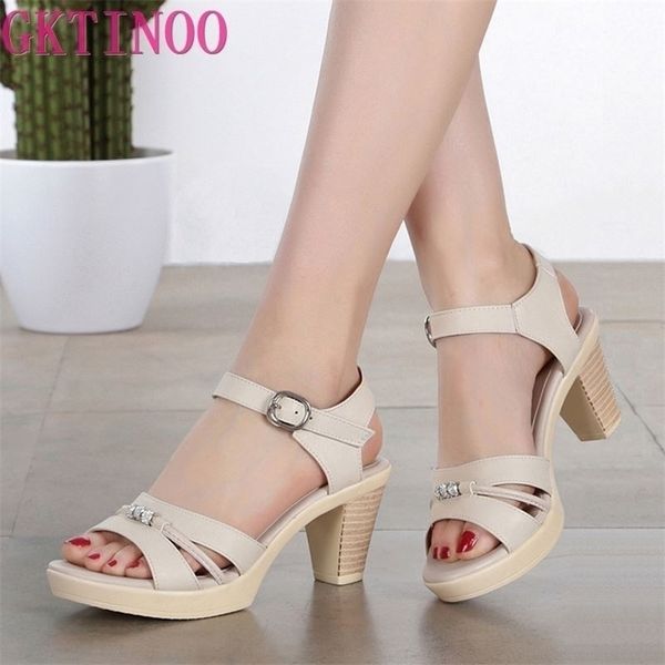 

gkti sandals summer women shoes fashion high heel real leather woman 220504, Black