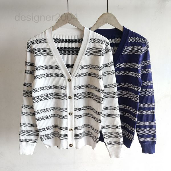 

women's sweaters designer college style 2022 early autumn women's new v-neck stripe long sleeve curved bead slim knit cardigan s9p, White;black