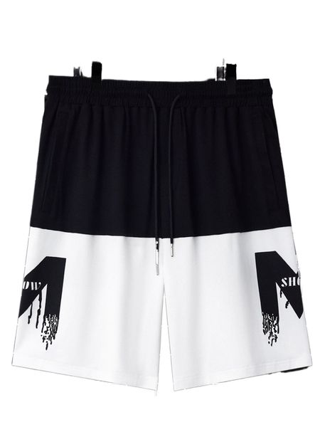

men two tone letter graphic drawstring waist shorts 91iy#, White;black