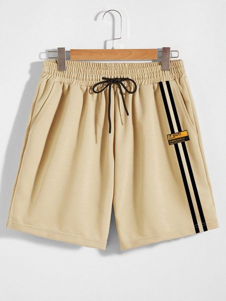 

men striped & letter graphic drawstring waist shorts k7o0#, White;black