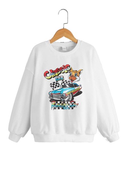 

girls car & letter graphic drop shoulder pullover x7ro#, Black;white