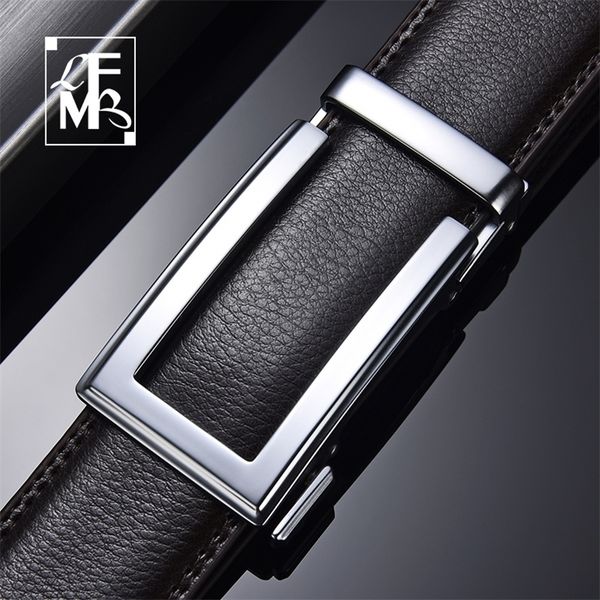 

[lfmb]cow genuine leather mens belt cowhide strap for male ratchet automatic buckle s men brand brown body 220402, Black;brown