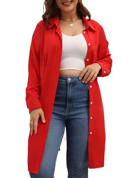 

plus solid button through longline blouse m0jd#, Black