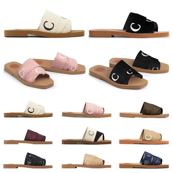 

women summer rubber slippers designer canvas cross outdoor peep toe plat woody casual slipper letter stylist sandals size 35-42, Black