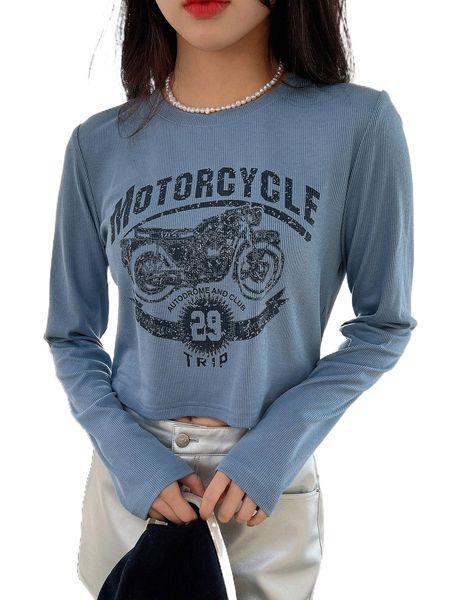 

dazy letter & motorcycle print tee f0g5#, White
