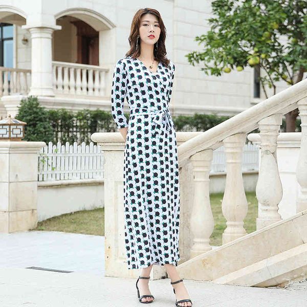 

casual dresses korean autumn women's v-neck split temperament slim wrap dress printed dress, Black;gray