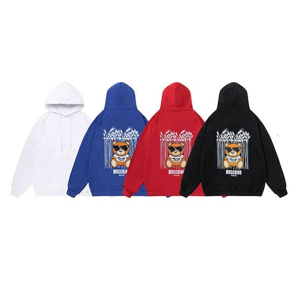 

men's hoodies & sweatshirts autumn and winter korean loose loop back wheat bear print men's women's hooded plush sweater sc0w, Black
