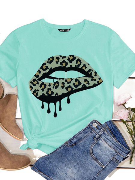

leopard & lip print tee x45f#, White