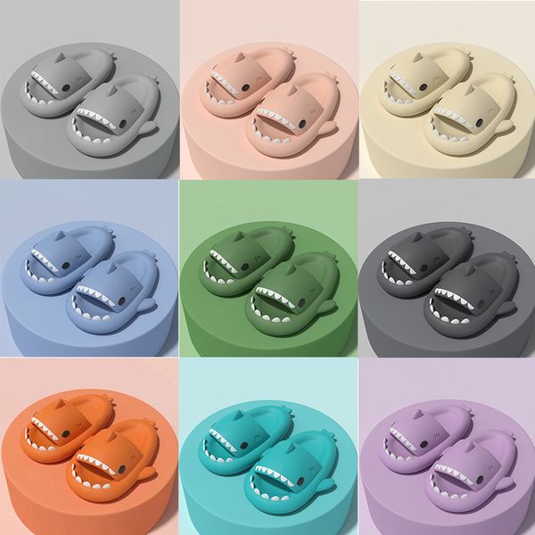 

cartoon shark bathroom slippers womens super soft cloud sliders blue cool grey non-slip quick dry shower slippers sandals, Black