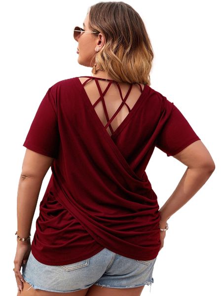 

plus criss cross wrap back tee g5vr#, Black