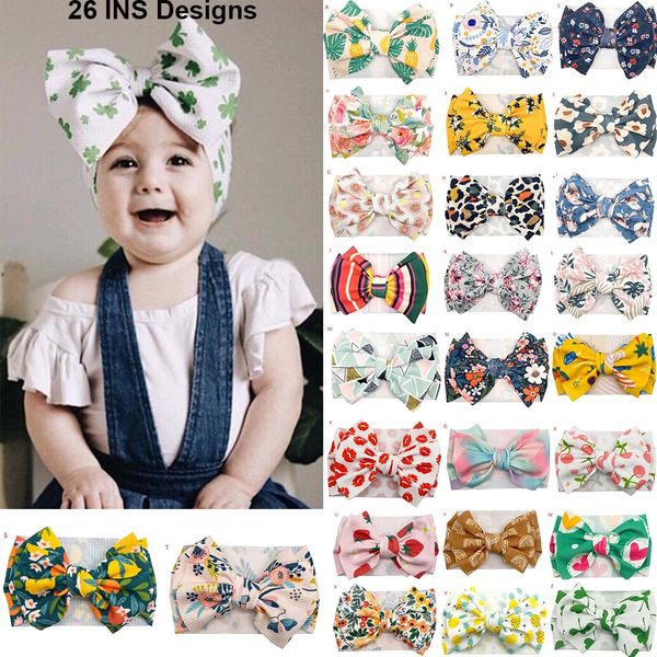 26 Designs Ins European and American Bebê Flores Melancia Abacaxi Impressão Bow Headband Menina Elegante Cabelo Arcos Acessórios