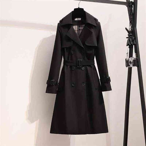 

new spring coat women england style winter loose medium long elegant windbreaker female casual designer trench coats s - 4xl3022 t220811, Tan;black