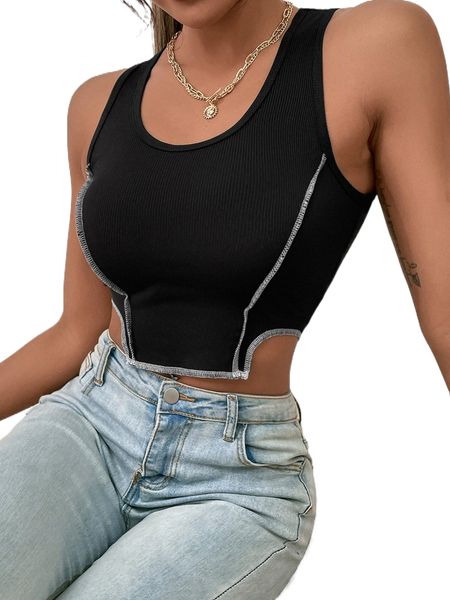 

asymmetrical hem stitch detail tank 69cc#, White