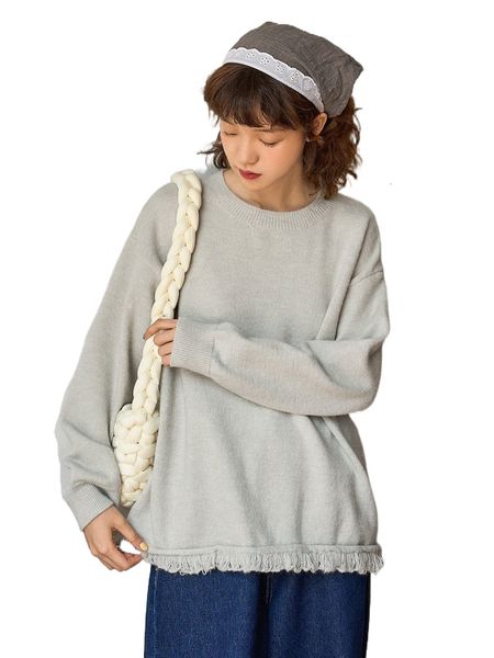 

dazy drop shoulder fringe hem sweater a9b1#, White;black