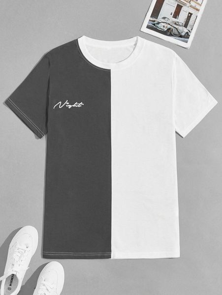 

men letter graphic two tone tee o6b4#, White;black