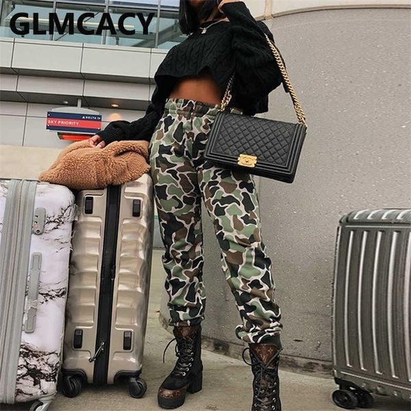 

women casual camo cargo pants slim chic streetwear trousers 210702, Black;white