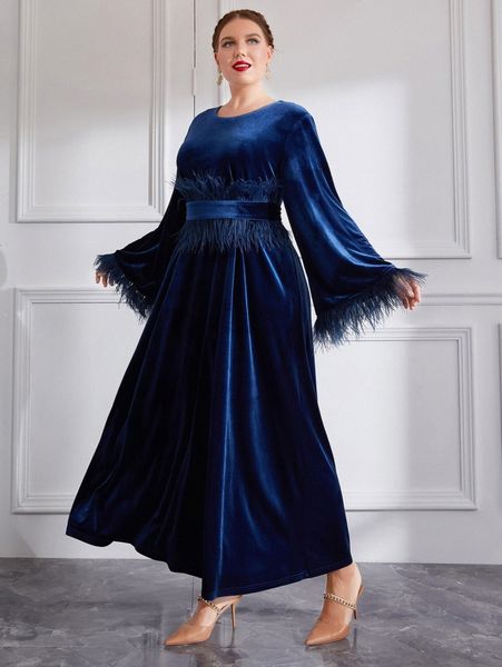 

plus fuzzy cuff velvet dress a9jz#, Black