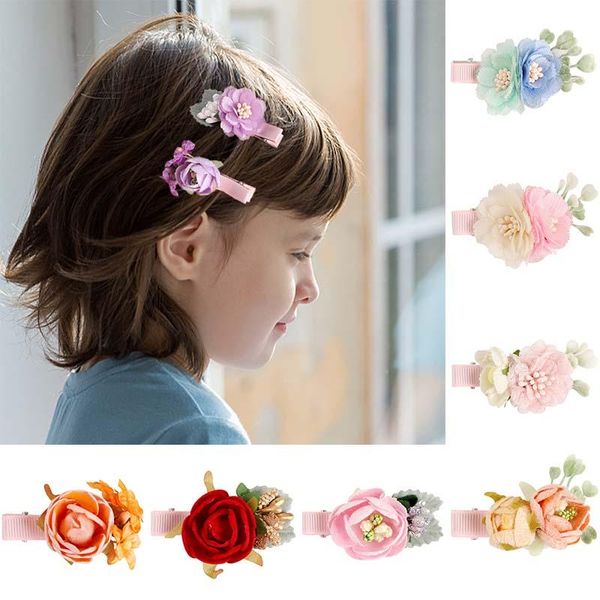 Acessórios para o cabelo Fashion Flower Artificial Flower Clipes para meninas Party Wedding Barrettes feitas à mão