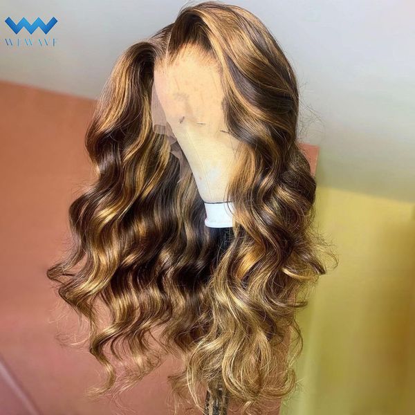 

accessories highlight wig human hair brazilian glueless full honey blonde colored human hair wigs for women ombre body wave lace front wig c, Silver