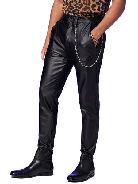 

men chain detail patent pants g3el#, Black