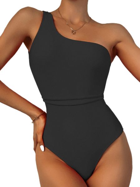 

plain one shoulder one piece swimsuit q3hu#, White;black