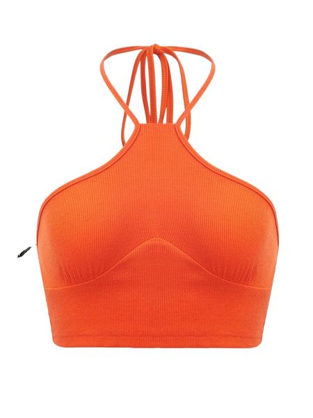 

solid ribbed knit halter k9a5#, White
