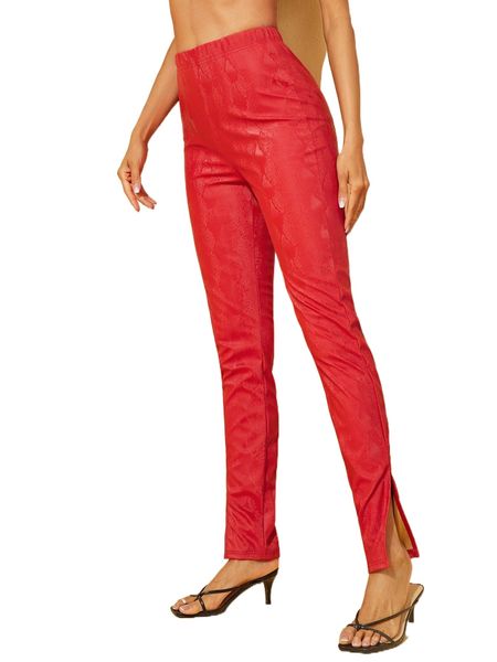 

zipper detail snakeskin print pu leather pants 20yx#, Black;white